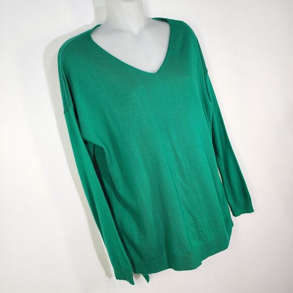 CCK Style Sweater Women Size 46 XXL Green Wool Blend V Neck High Low Lightweight - Picture 4 of 9